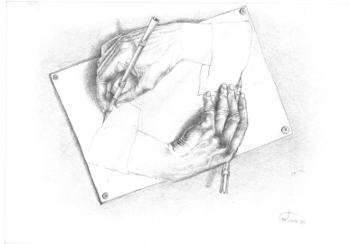Copy of drawing hands by M. C. Escher